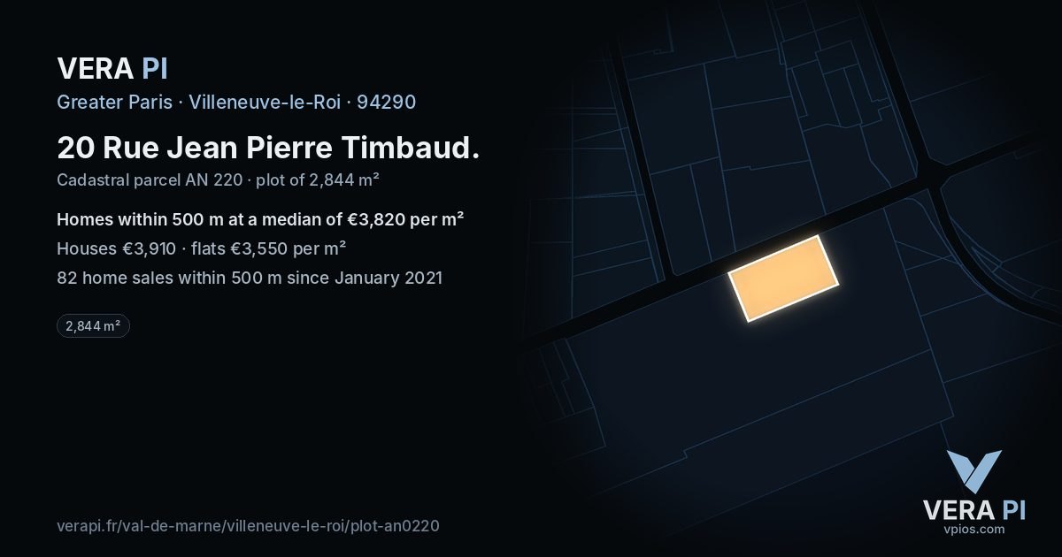 20 Rue Jean Pierre Timbaud, Villeneuve-le-Roi at night – the plot lit, the parcels around coloured by the prices near them