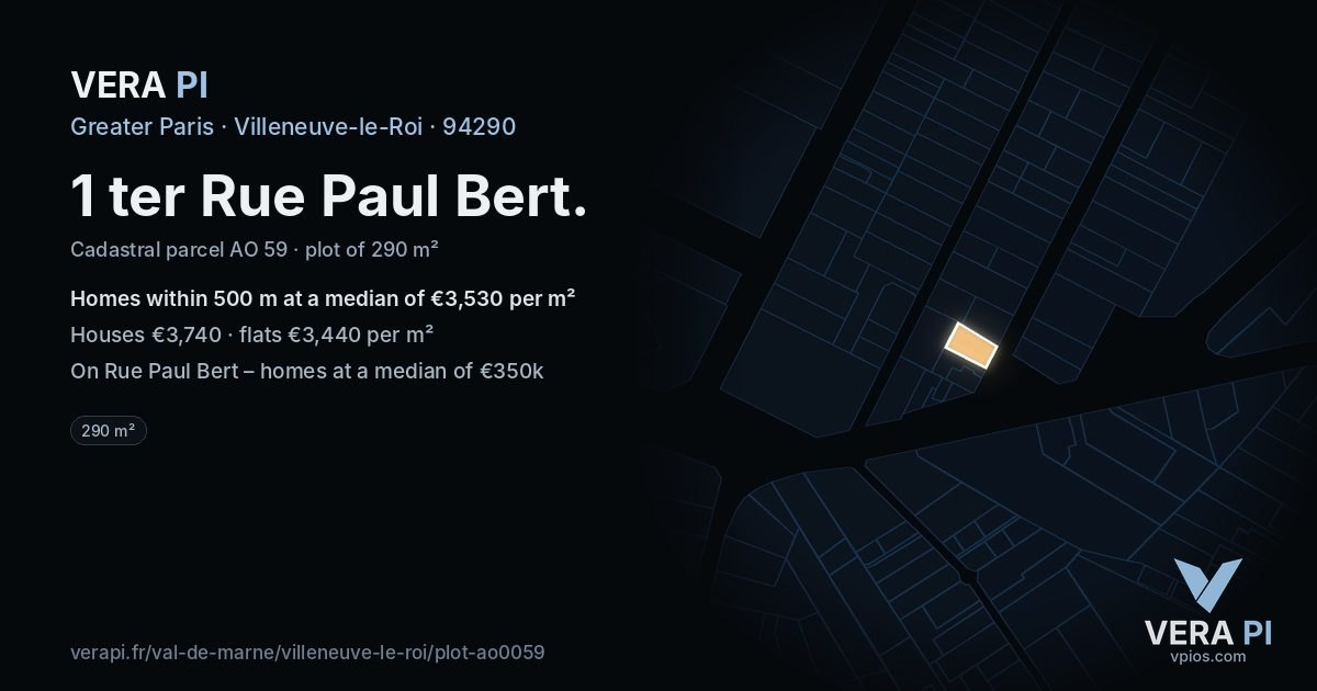 1 ter Rue Paul Bert, Villeneuve-le-Roi at night – the plot lit, the parcels around coloured by the prices near them