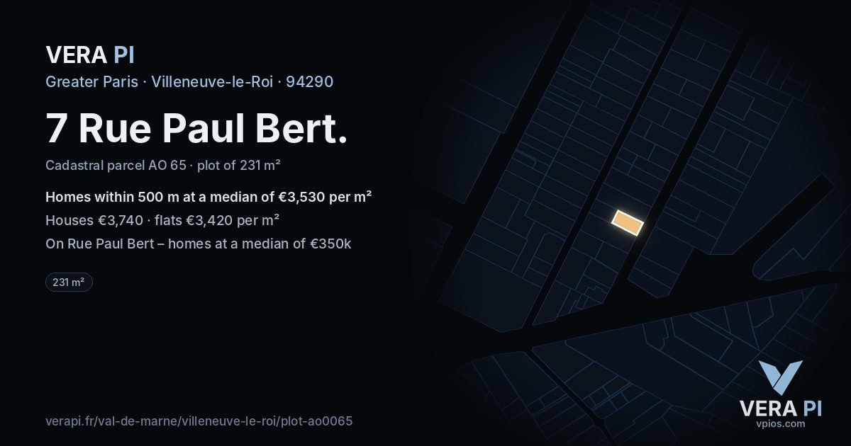 7 Rue Paul Bert, Villeneuve-le-Roi at night – the plot lit, the parcels around coloured by the prices near them