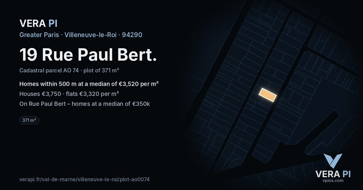 19 Rue Paul Bert, Villeneuve-le-Roi at night – the plot lit, the parcels around coloured by the prices near them