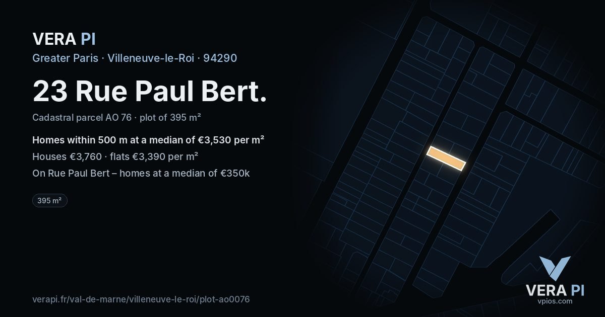 23 Rue Paul Bert, Villeneuve-le-Roi at night – the plot lit, the parcels around coloured by the prices near them