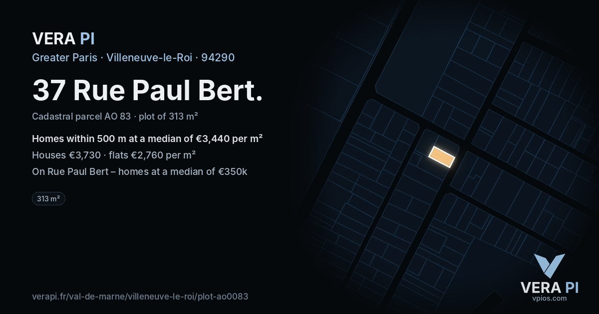 37 Rue Paul Bert, Villeneuve-le-Roi at night – the plot lit, the parcels around coloured by the prices near them