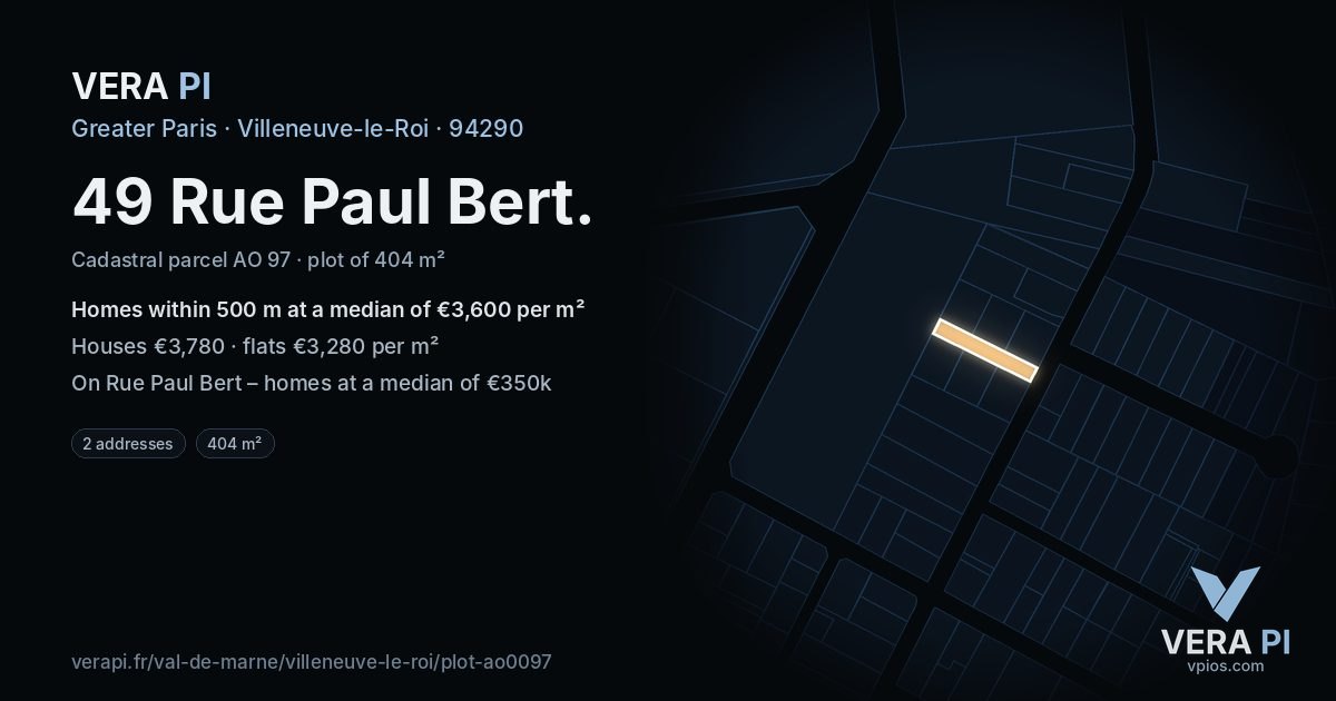 49 Rue Paul Bert, Villeneuve-le-Roi at night – the plot lit, the parcels around coloured by the prices near them