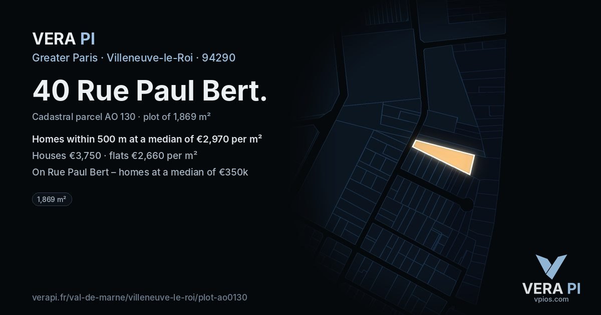 40 Rue Paul Bert, Villeneuve-le-Roi at night – the plot lit, the parcels around coloured by the prices near them
