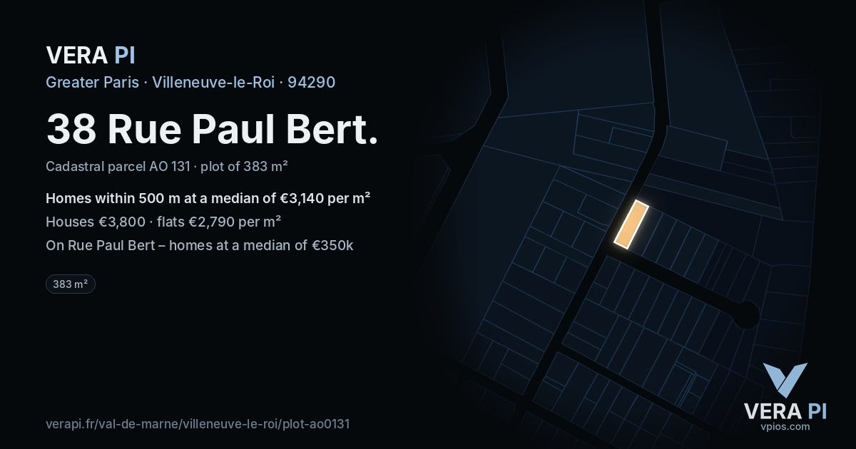 38 Rue Paul Bert, Villeneuve-le-Roi at night – the plot lit, the parcels around coloured by the prices near them