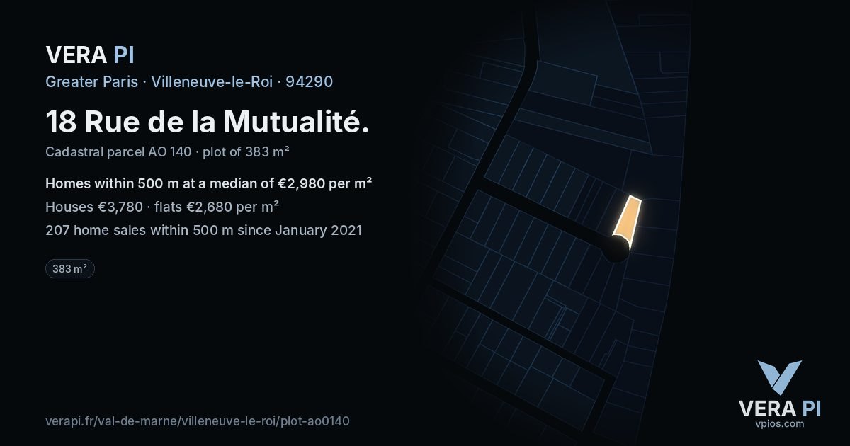 18 Rue de la Mutualité, Villeneuve-le-Roi at night – the plot lit, the parcels around coloured by the prices near them