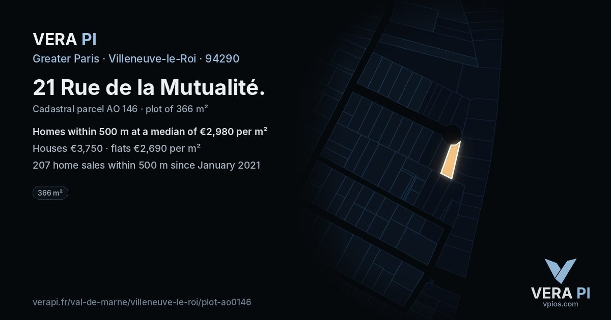21 Rue de la Mutualité, Villeneuve-le-Roi at night – the plot lit, the parcels around coloured by the prices near them
