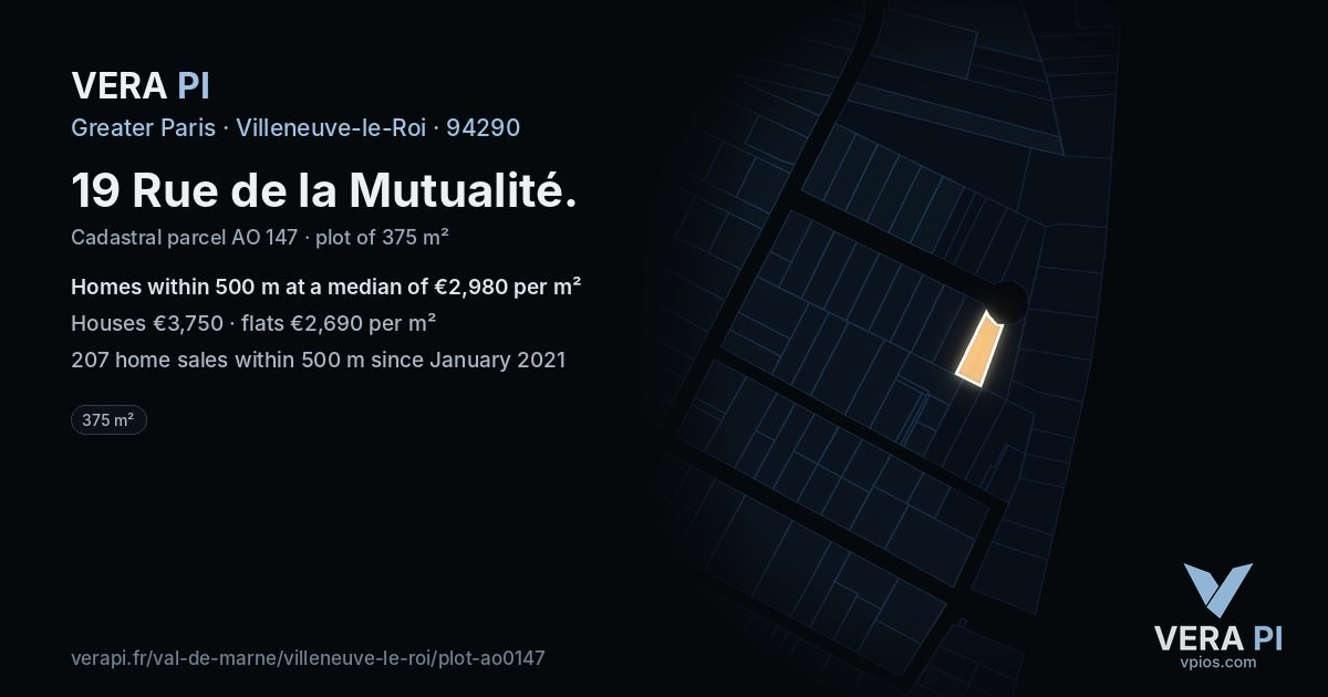 19 Rue de la Mutualité, Villeneuve-le-Roi at night – the plot lit, the parcels around coloured by the prices near them