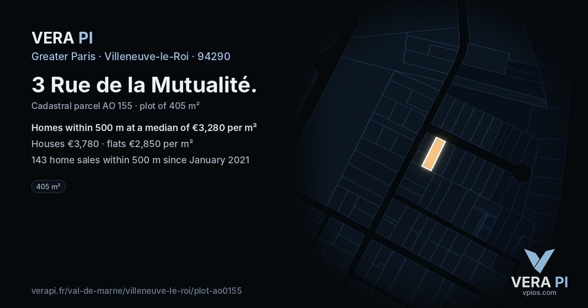 3 Rue de la Mutualité, Villeneuve-le-Roi at night – the plot lit, the parcels around coloured by the prices near them