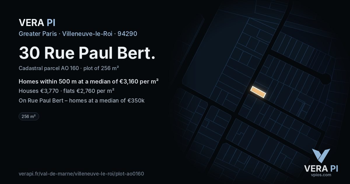 30 Rue Paul Bert, Villeneuve-le-Roi at night – the plot lit, the parcels around coloured by the prices near them
