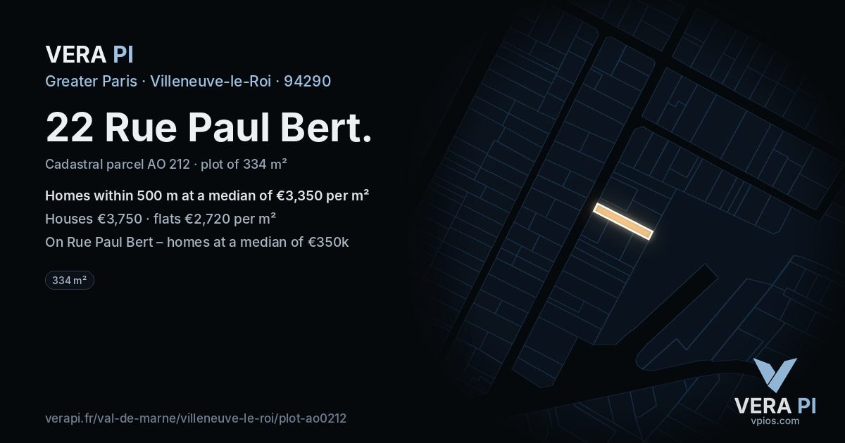 22 Rue Paul Bert, Villeneuve-le-Roi at night – the plot lit, the parcels around coloured by the prices near them