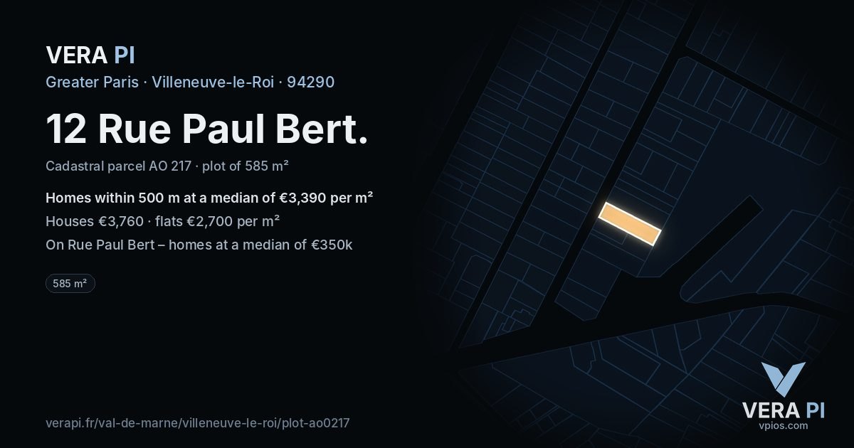 12 Rue Paul Bert, Villeneuve-le-Roi at night – the plot lit, the parcels around coloured by the prices near them
