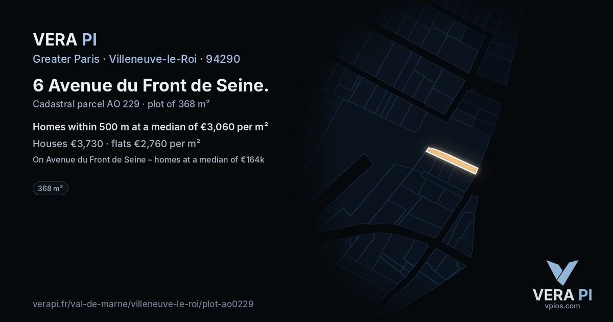 6 Avenue du Front de Seine, Villeneuve-le-Roi at night – the plot lit, the parcels around coloured by the prices near them