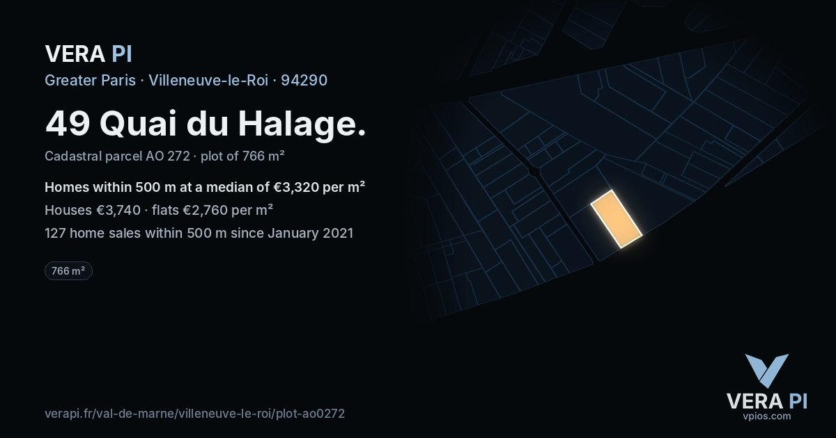 49 Quai du Halage, Villeneuve-le-Roi at night – the plot lit, the parcels around coloured by the prices near them