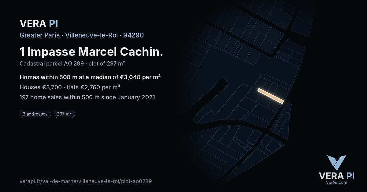 1 Impasse Marcel Cachin, Villeneuve-le-Roi at night – the plot lit, the parcels around coloured by the prices near them
