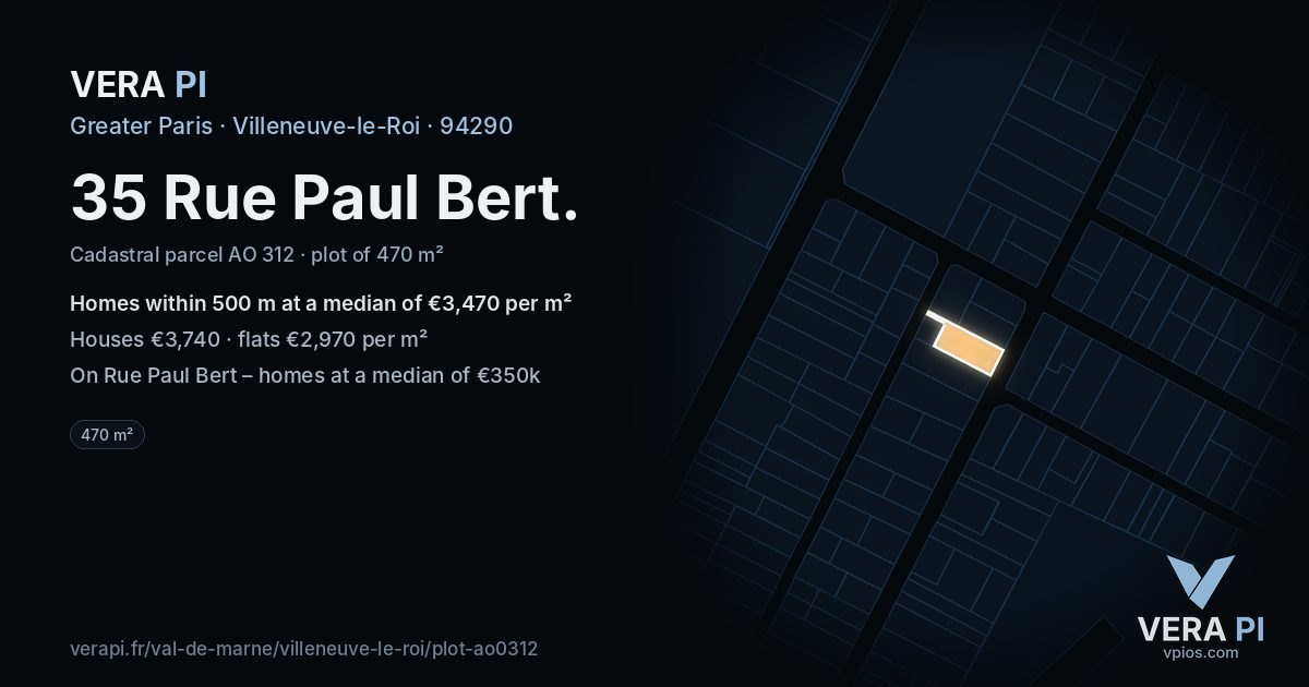 35 Rue Paul Bert, Villeneuve-le-Roi at night – the plot lit, the parcels around coloured by the prices near them