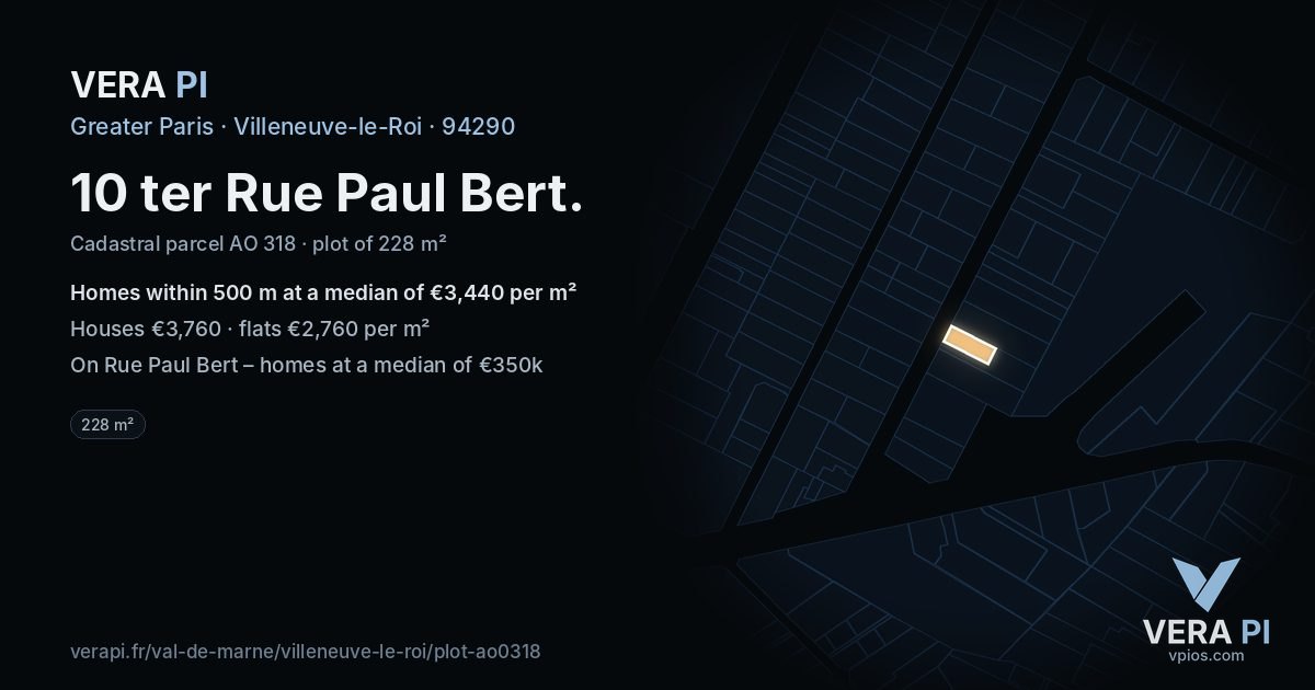 10 ter Rue Paul Bert, Villeneuve-le-Roi at night – the plot lit, the parcels around coloured by the prices near them