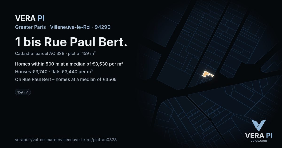 1 bis Rue Paul Bert, Villeneuve-le-Roi at night – the plot lit, the parcels around coloured by the prices near them