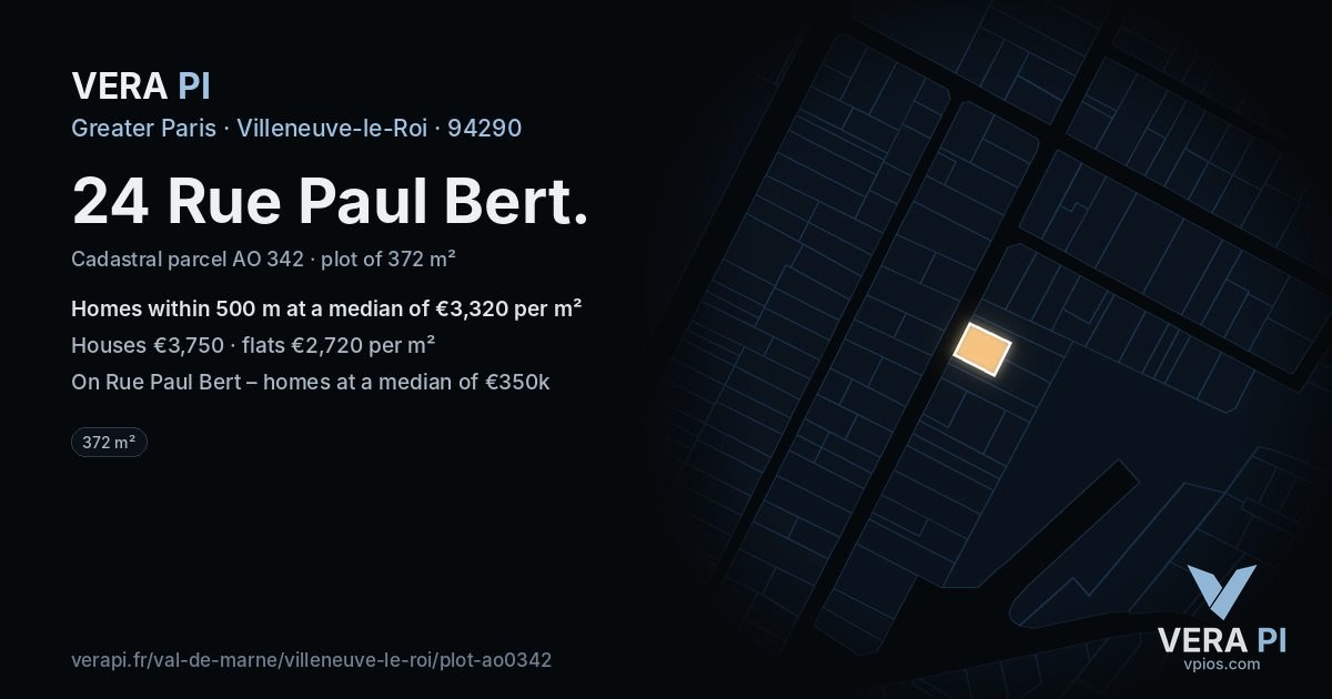 24 Rue Paul Bert, Villeneuve-le-Roi at night – the plot lit, the parcels around coloured by the prices near them