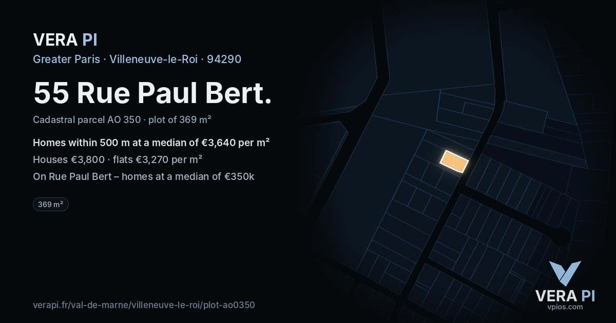 55 Rue Paul Bert, Villeneuve-le-Roi at night – the plot lit, the parcels around coloured by the prices near them