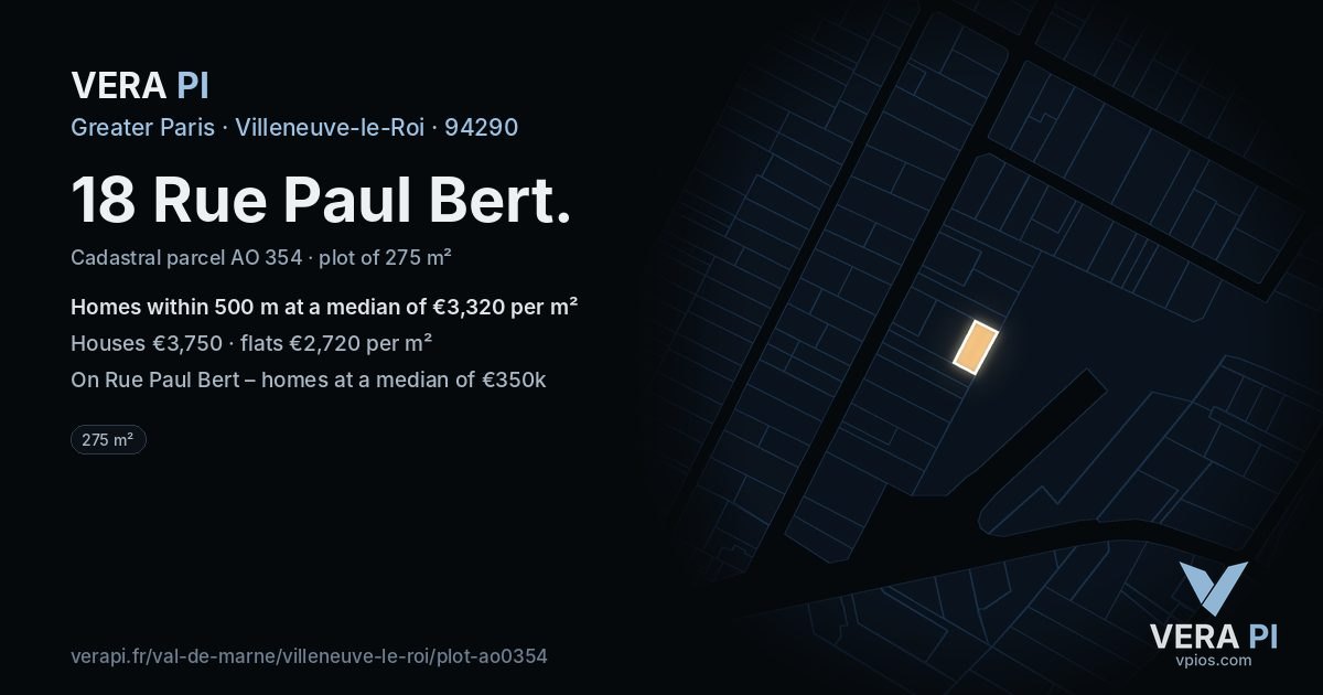 18 Rue Paul Bert, Villeneuve-le-Roi at night – the plot lit, the parcels around coloured by the prices near them