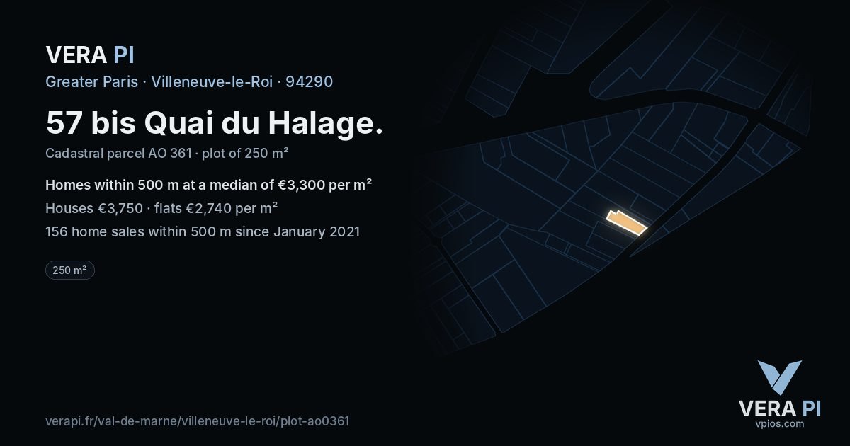 57 bis Quai du Halage, Villeneuve-le-Roi at night – the plot lit, the parcels around coloured by the prices near them