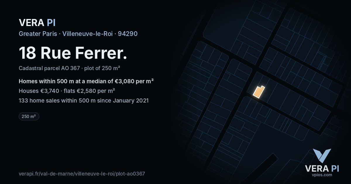 18 Rue Ferrer, Villeneuve-le-Roi at night – the plot lit, the parcels around coloured by the prices near them