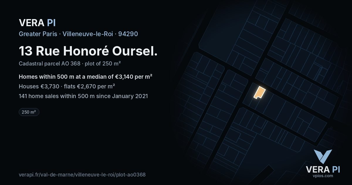 13 Rue Honoré Oursel, Villeneuve-le-Roi at night – the plot lit, the parcels around coloured by the prices near them