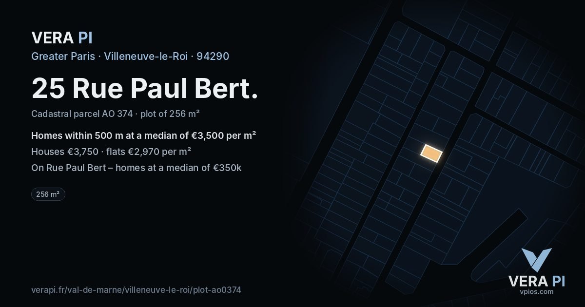 25 Rue Paul Bert, Villeneuve-le-Roi at night – the plot lit, the parcels around coloured by the prices near them