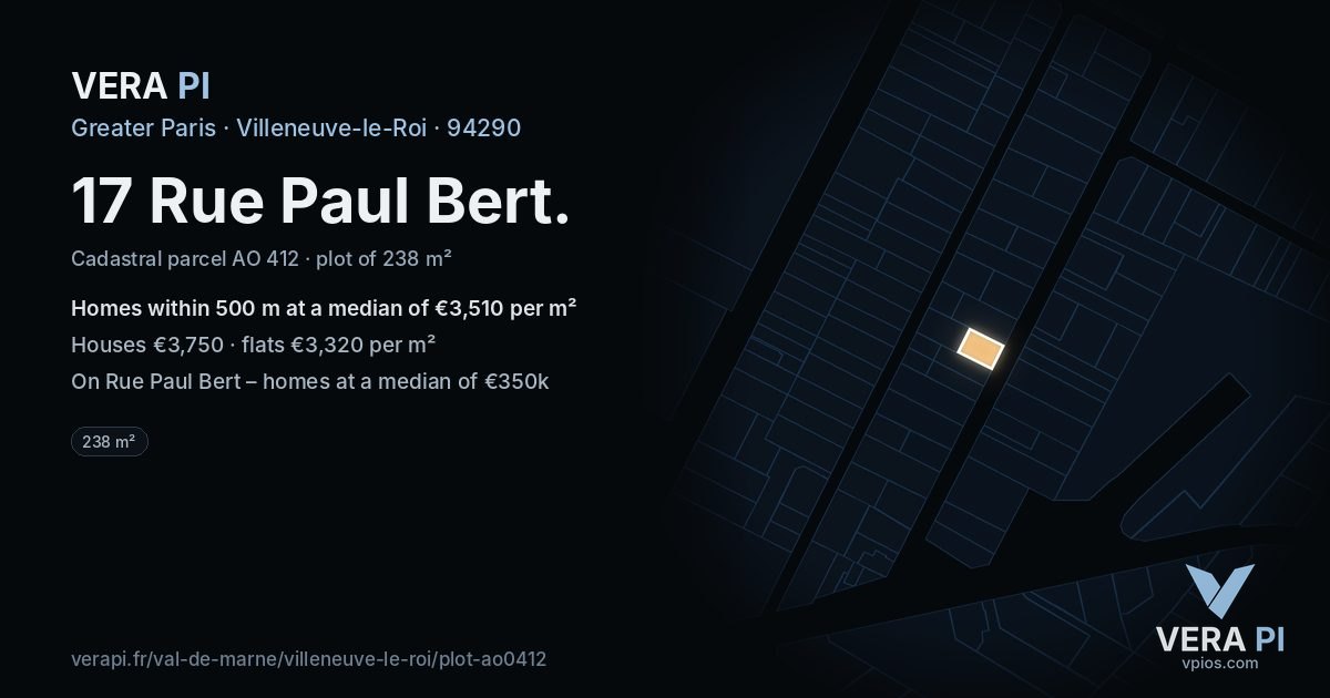17 Rue Paul Bert, Villeneuve-le-Roi at night – the plot lit, the parcels around coloured by the prices near them