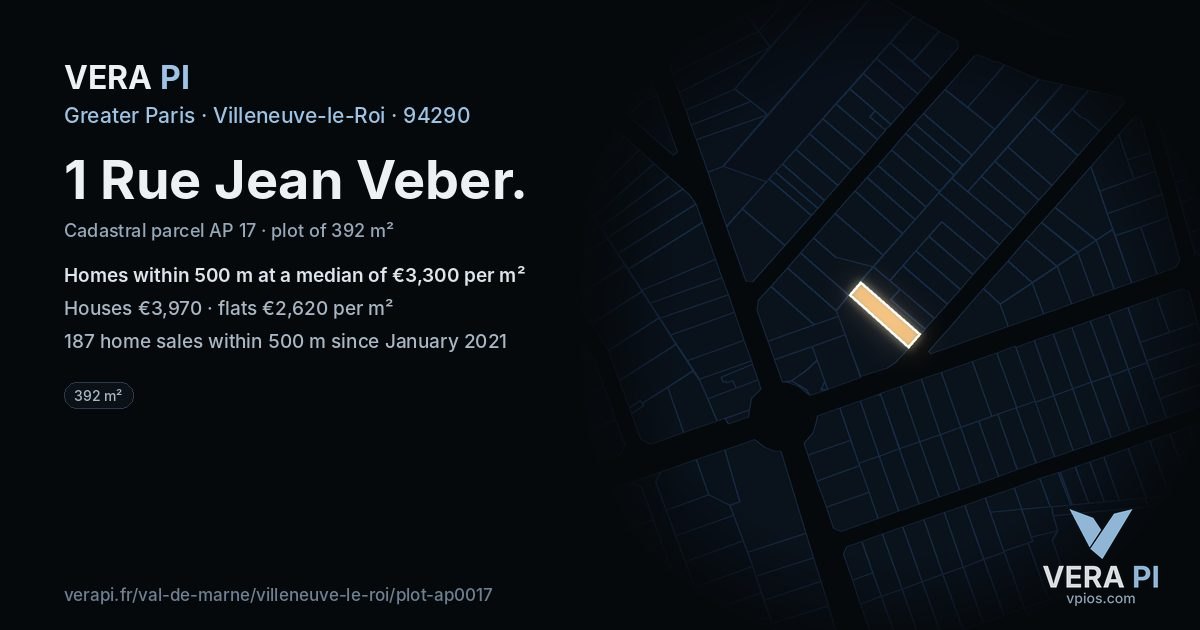 1 Rue Jean Veber, Villeneuve-le-Roi at night – the plot lit, the parcels around coloured by the prices near them