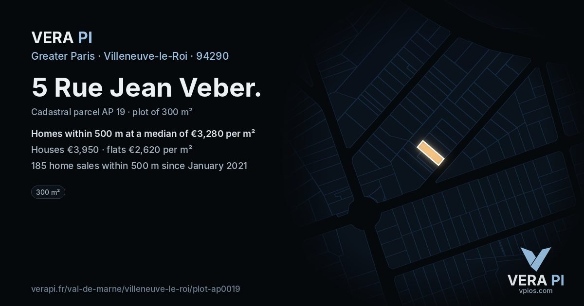 5 Rue Jean Veber, Villeneuve-le-Roi at night – the plot lit, the parcels around coloured by the prices near them