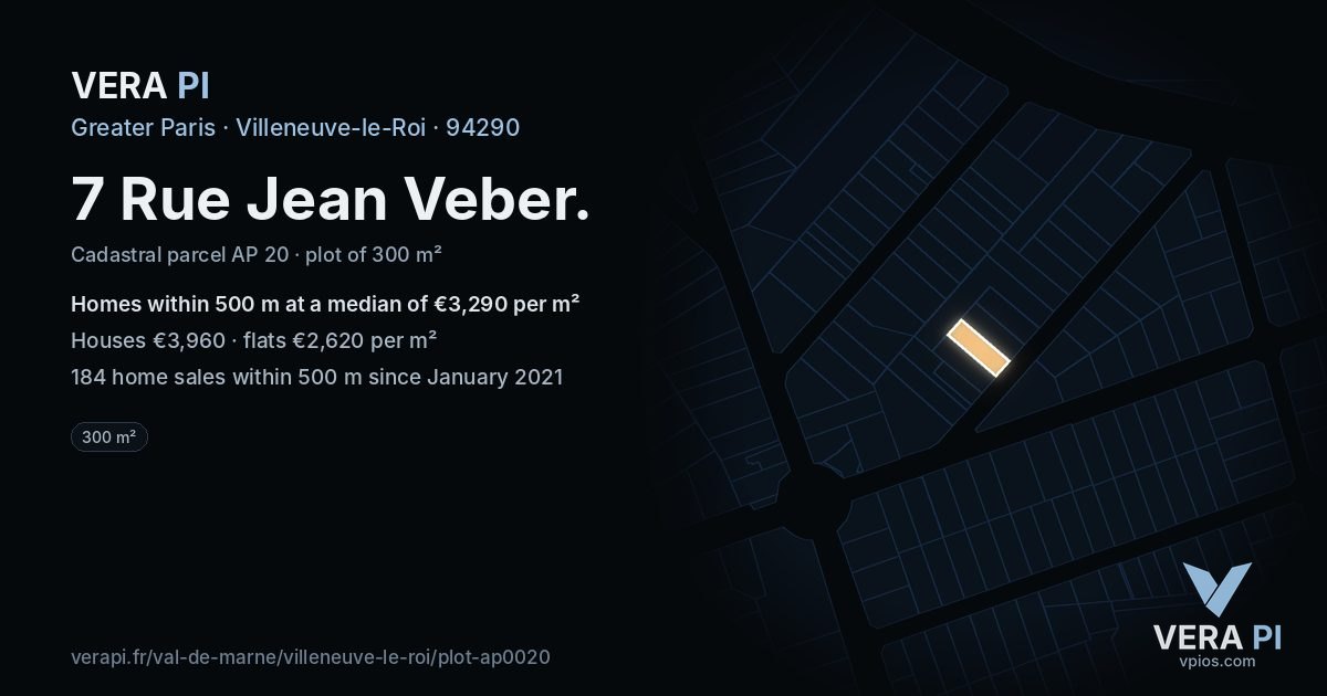 7 Rue Jean Veber, Villeneuve-le-Roi at night – the plot lit, the parcels around coloured by the prices near them