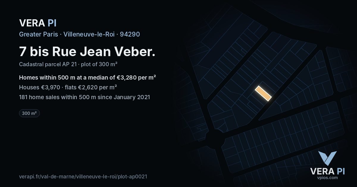 7 bis Rue Jean Veber, Villeneuve-le-Roi at night – the plot lit, the parcels around coloured by the prices near them