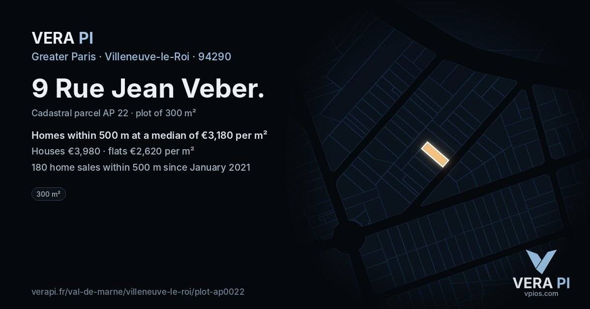 9 Rue Jean Veber, Villeneuve-le-Roi at night – the plot lit, the parcels around coloured by the prices near them