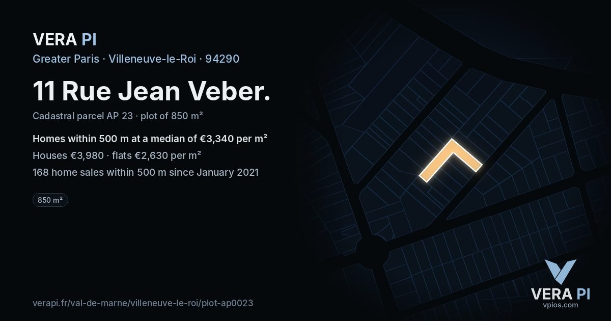 11 Rue Jean Veber, Villeneuve-le-Roi at night – the plot lit, the parcels around coloured by the prices near them
