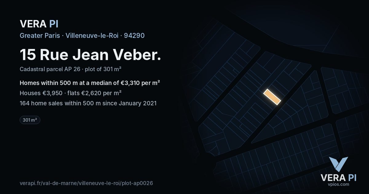 15 Rue Jean Veber, Villeneuve-le-Roi at night – the plot lit, the parcels around coloured by the prices near them