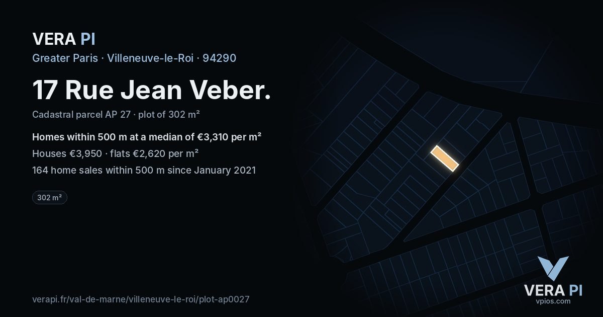 17 Rue Jean Veber, Villeneuve-le-Roi at night – the plot lit, the parcels around coloured by the prices near them