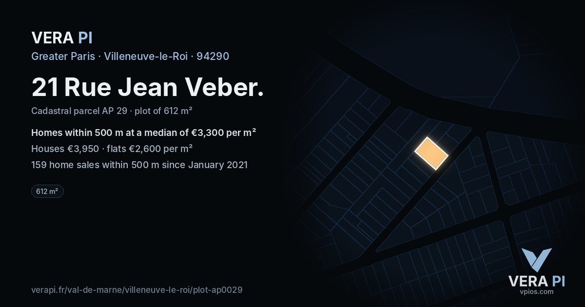21 Rue Jean Veber, Villeneuve-le-Roi at night – the plot lit, the parcels around coloured by the prices near them