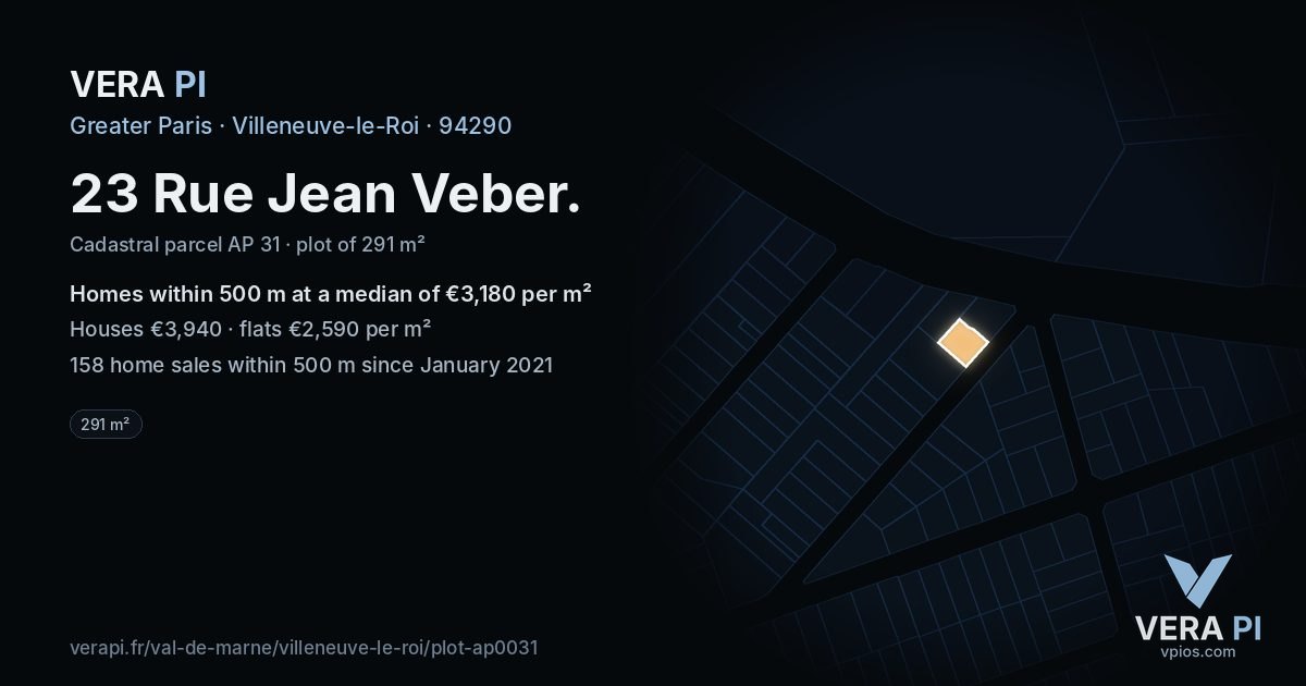 23 Rue Jean Veber, Villeneuve-le-Roi at night – the plot lit, the parcels around coloured by the prices near them