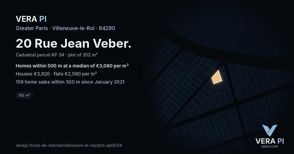 20 Rue Jean Veber, Villeneuve-le-Roi at night – the plot lit, the parcels around coloured by the prices near them