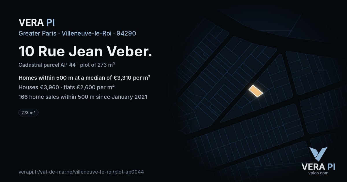 10 Rue Jean Veber, Villeneuve-le-Roi at night – the plot lit, the parcels around coloured by the prices near them