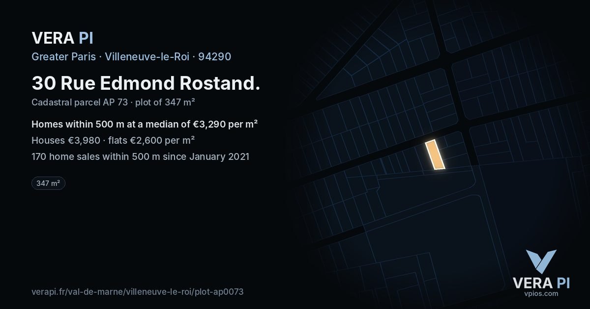 30 Rue Edmond Rostand, Villeneuve-le-Roi at night – the plot lit, the parcels around coloured by the prices near them