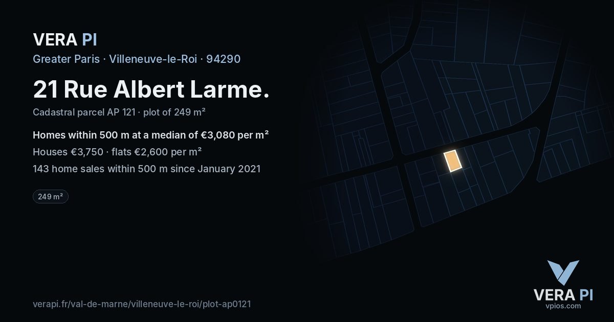 21 Rue Albert Larme, Villeneuve-le-Roi at night – the plot lit, the parcels around coloured by the prices near them