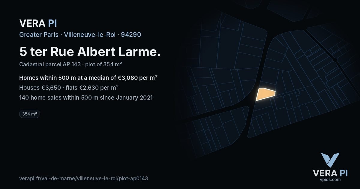 5 ter Rue Albert Larme, Villeneuve-le-Roi at night – the plot lit, the parcels around coloured by the prices near them