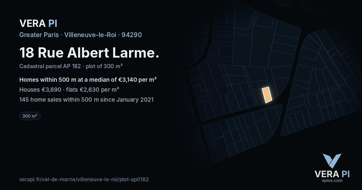 18 Rue Albert Larme, Villeneuve-le-Roi at night – the plot lit, the parcels around coloured by the prices near them