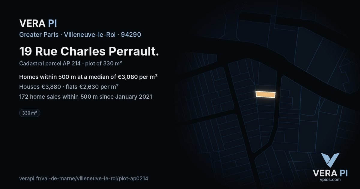 19 Rue Charles Perrault, Villeneuve-le-Roi at night – the plot lit, the parcels around coloured by the prices near them
