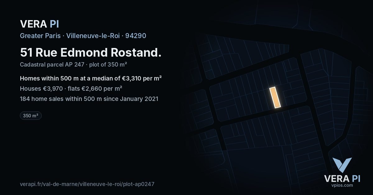 51 Rue Edmond Rostand, Villeneuve-le-Roi at night – the plot lit, the parcels around coloured by the prices near them