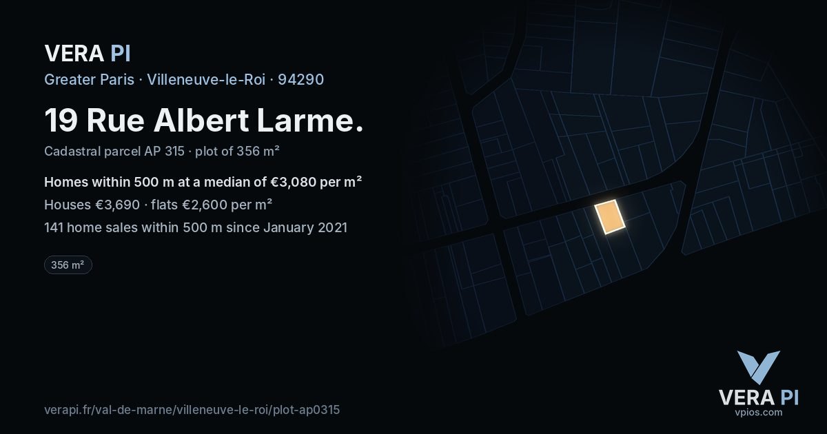 19 Rue Albert Larme, Villeneuve-le-Roi at night – the plot lit, the parcels around coloured by the prices near them