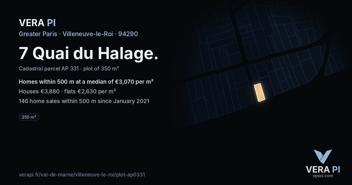 7 Quai du Halage, Villeneuve-le-Roi at night – the plot lit, the parcels around coloured by the prices near them